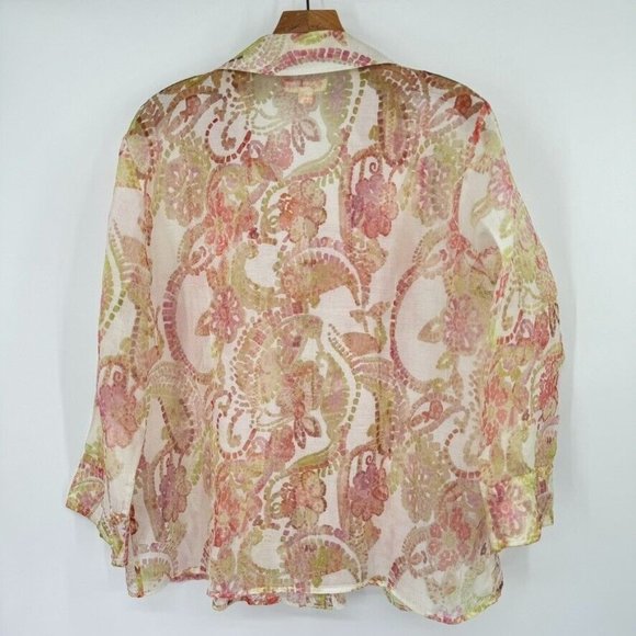 coldwater creek women's blouse top sheer floral size XL extra large 3/4 sleeve - Picture 11 of 11
